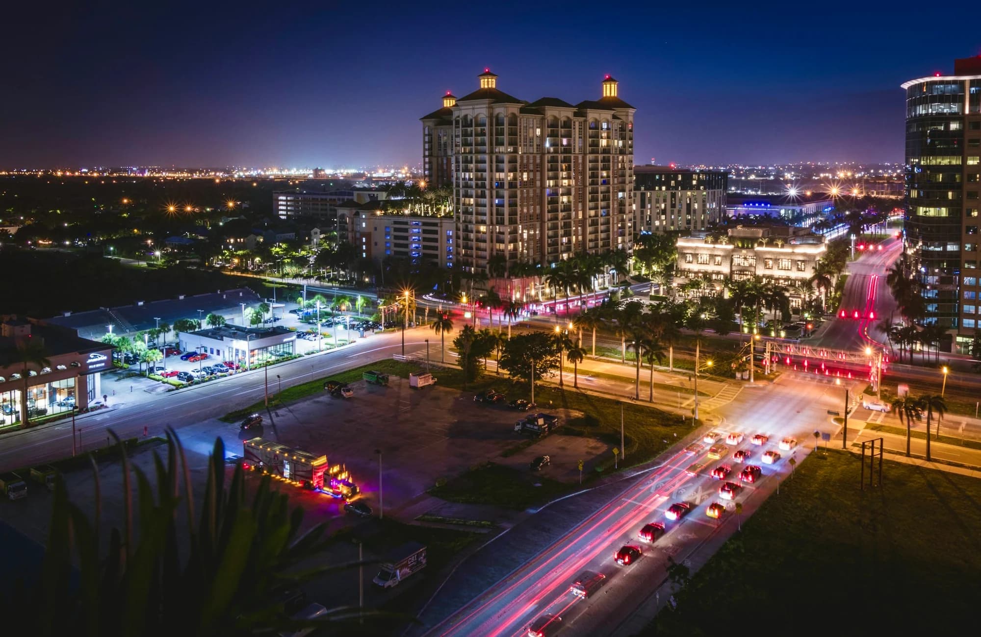 Downtown West Palm Beach and the waterfront at night.