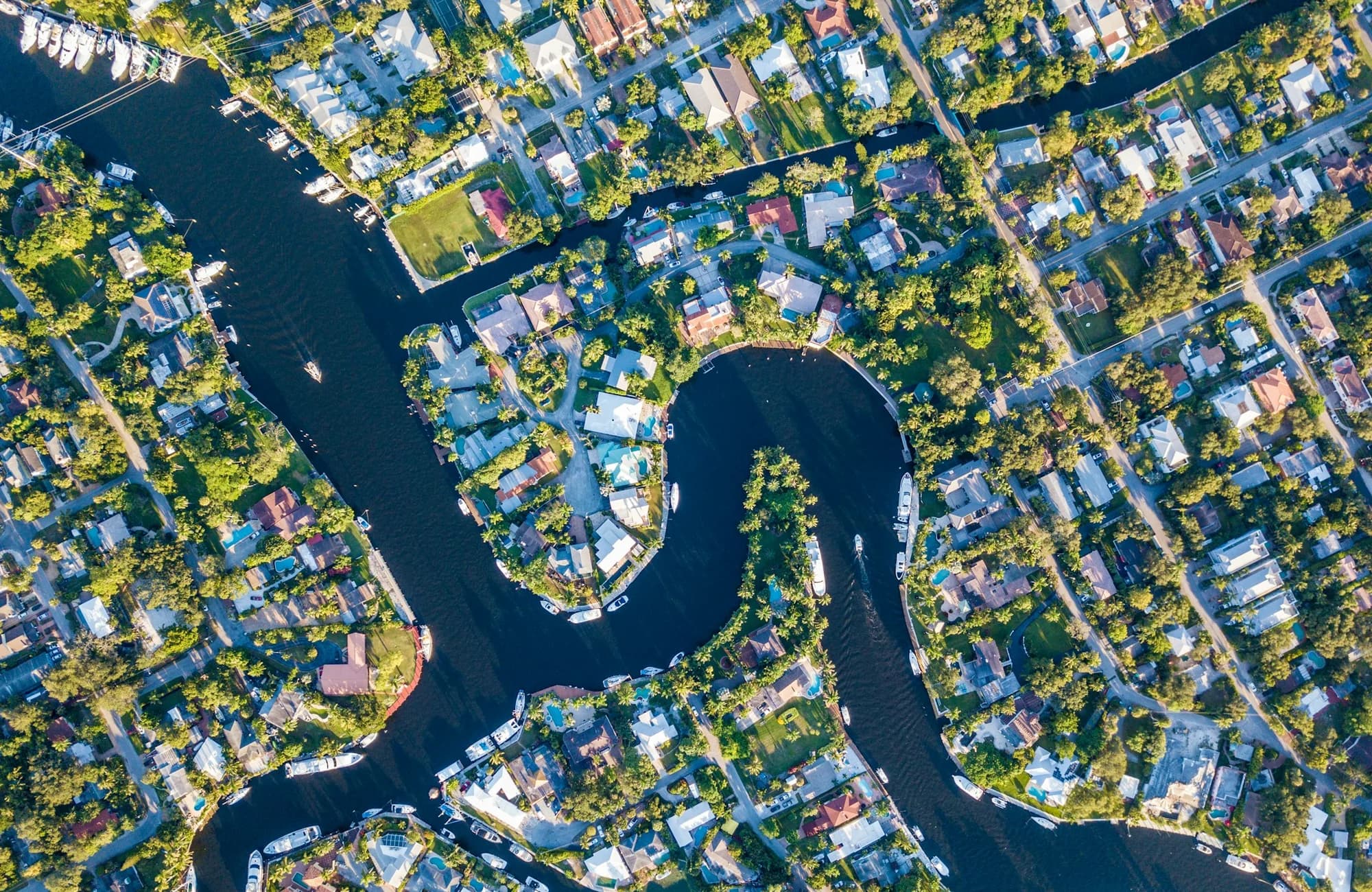 An aerial view of Fort Lauderdale's connected neighborhoods and waterways.
