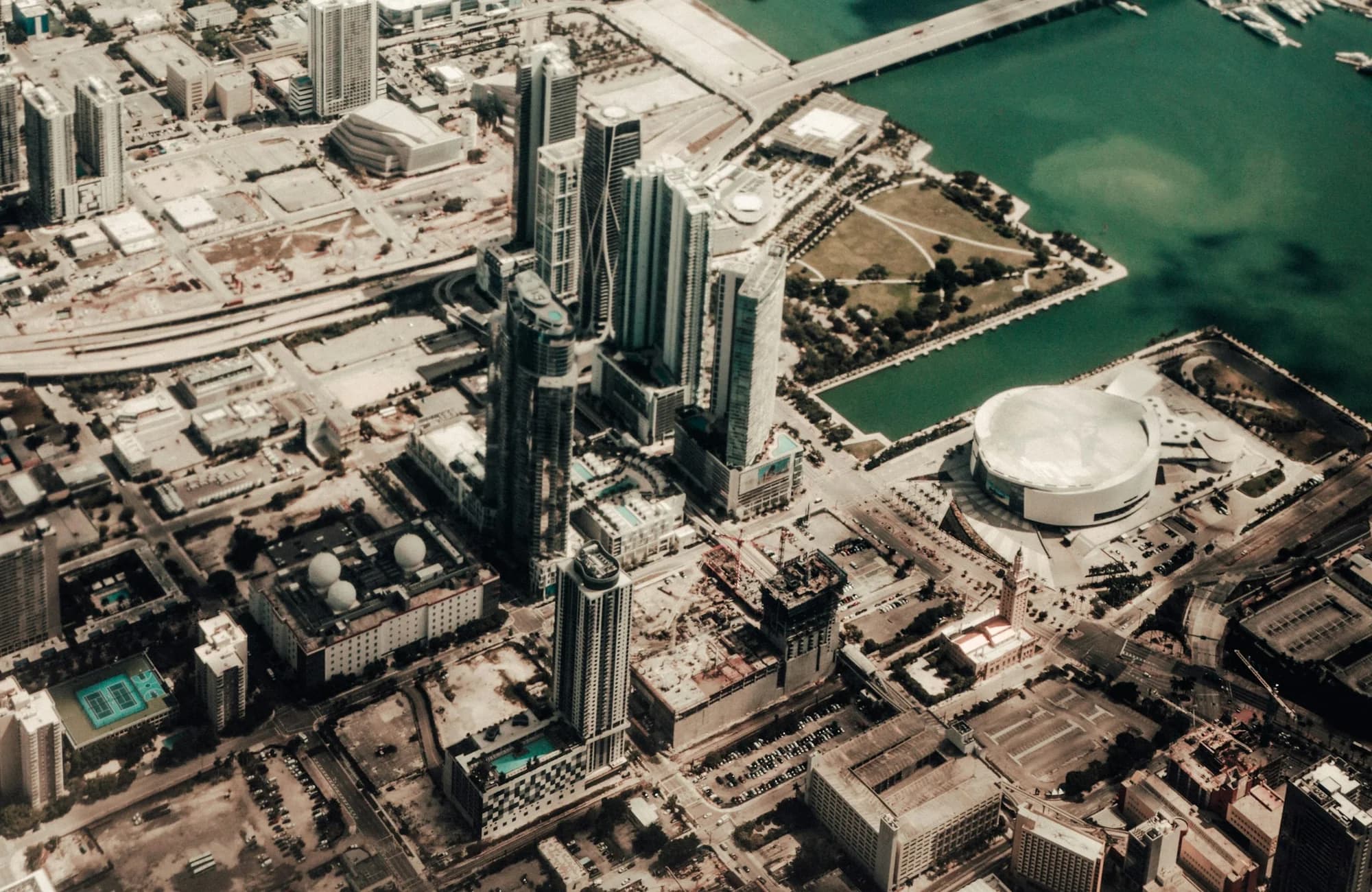 Downtown Fort Lauderdale and its waterways seen from above.