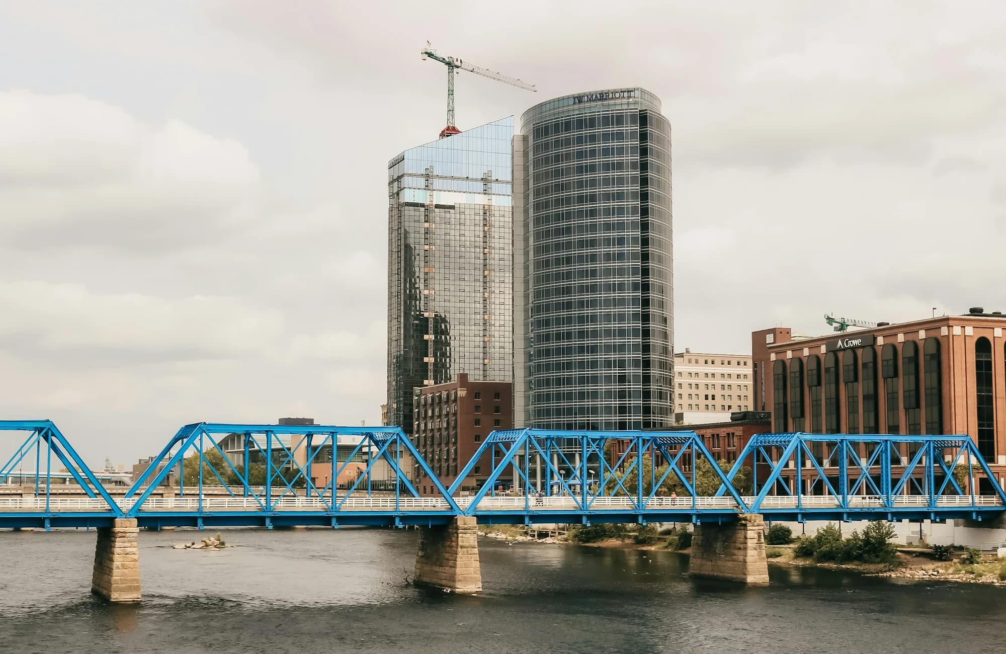 The Blue Bridge crossing the Grand River in downtown Grand Rapids.