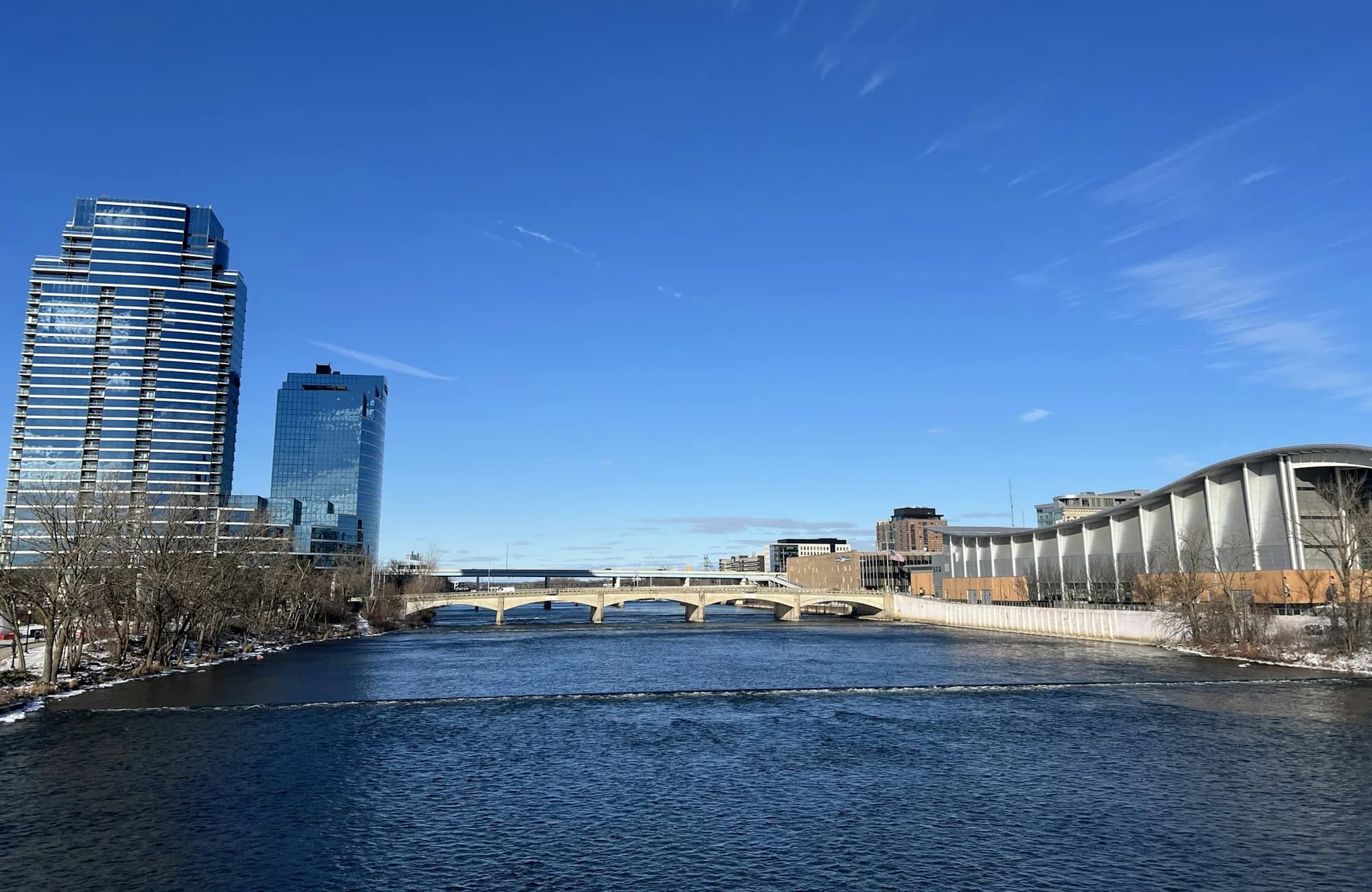 Downtown Grand Rapids reflected in the Grand River.