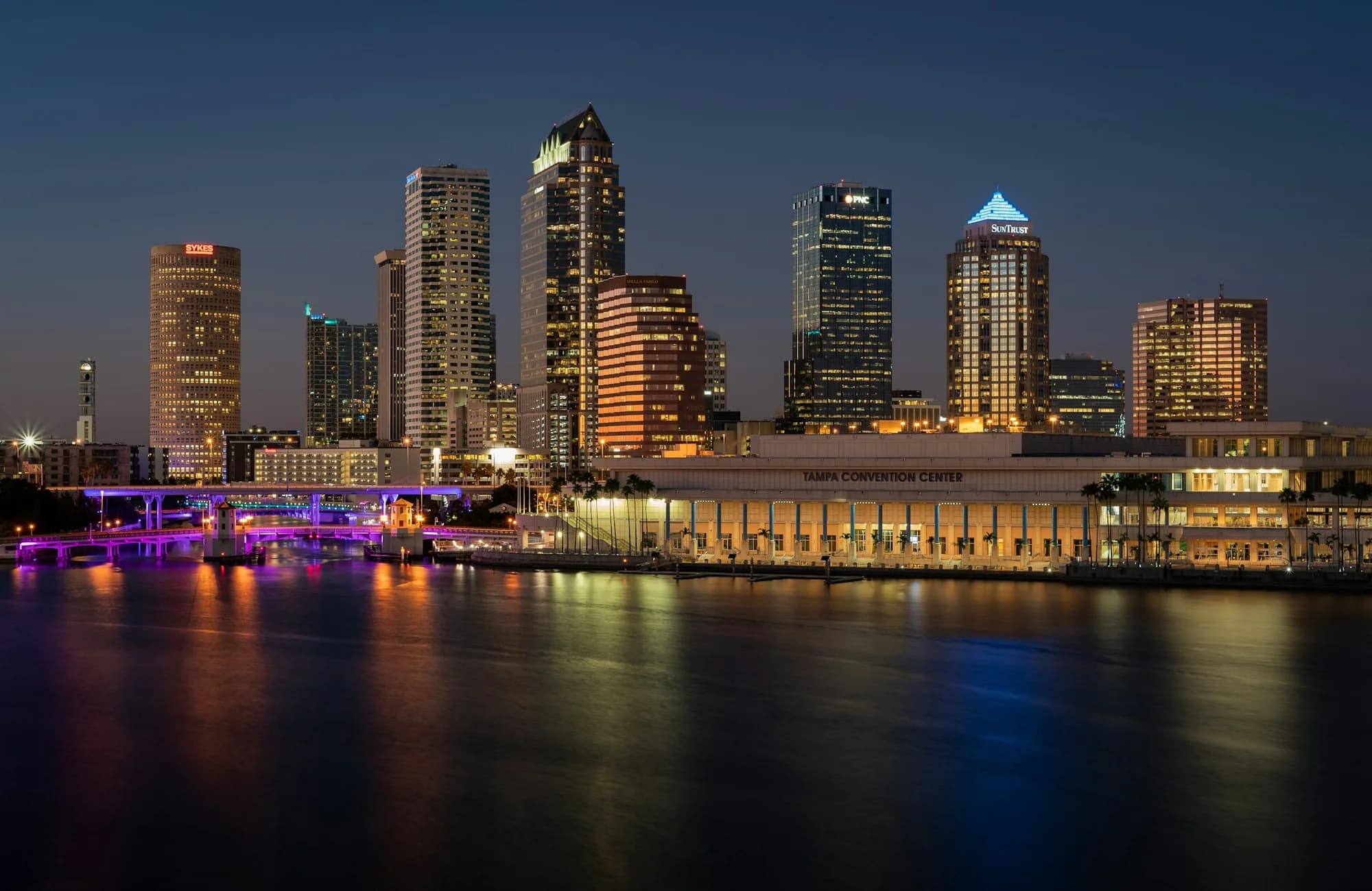 Downtown Tampa and its waterfront viewed across the Hillsborough River.