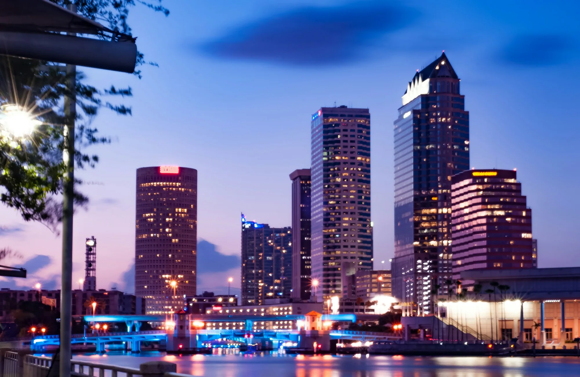 Downtown Tampa buildings in warm evening light.